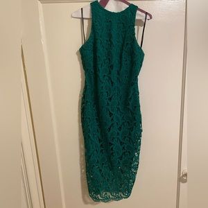 Green lace/knit cocktail dress
